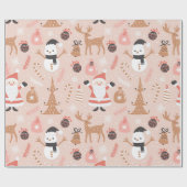 かわいいフェスティバルピンククリスマスツリー雪だるまトナカイ ラッピングペーパー (フラット)