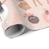 かわいいフェスティバルピンククリスマスツリー雪だるまトナカイ ラッピングペーパー (ロールコーナー)