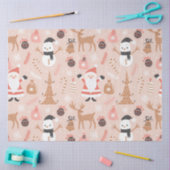 かわいいフェスティバルピンククリスマスツリー雪だるまトナカイ 薄葉紙 (クラフト)