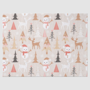 かわいいフェスティバルピンククリスマスツリー雪だるまトナカイ 薄葉紙
