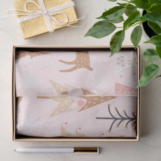 かわいいフェスティバルピンククリスマスツリー雪だるまトナカイ 薄葉紙 (ギフト)