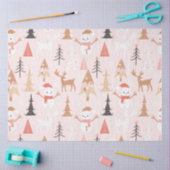 かわいいフェスティバルピンククリスマスツリー雪だるまトナカイ 薄葉紙 (クラフト)