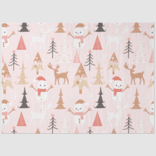 かわいいフェスティバルピンククリスマスツリー雪だるまトナカイ 薄葉紙