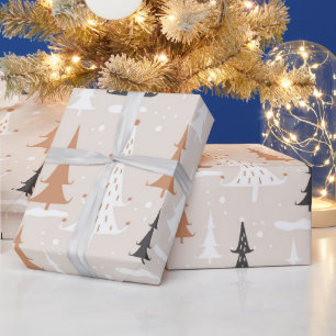 かわいいフェスティバルピンクボホブラウンクリスマスツリー ラッピングペーパー
