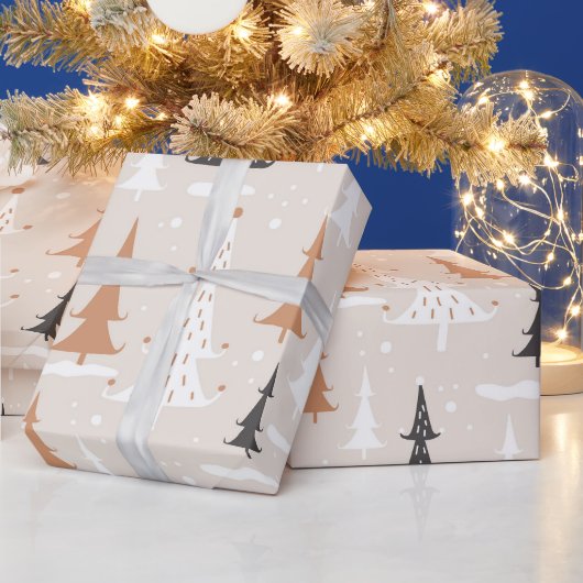 かわいいフェスティバルピンクボホブラウンクリスマスツリー ラッピングペーパー (クリスマス)