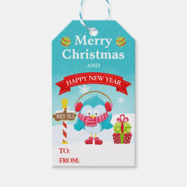 かわいいフェスティバルブルーバードinサンタ・ハット・クリスマス ギフトタグ