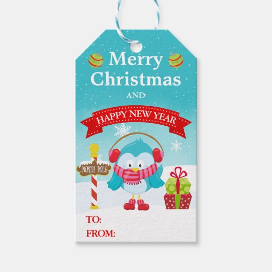 かわいいフェスティバルブルーバードinサンタ・ハット・クリスマス ギフトタグ (正面)