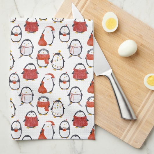 かわいいフェスティバルペンギン柄クリスマス キッチンタオル (四つ折り)