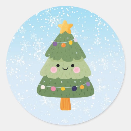 かわいいフェスティバルホリデークリスマスツリー ラウンドシール (正面)