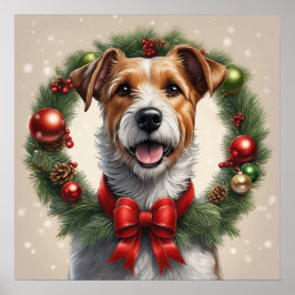 かわいいフェスティバルホリデークリスマステリアドッグリース ポスター