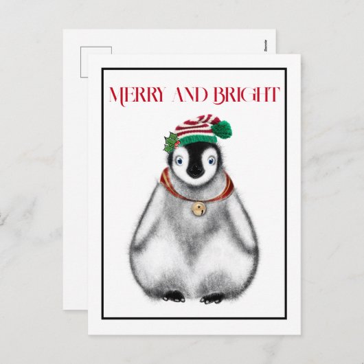 かわいいフェスティバルホリデークリスマスペンギン シーズンポストカード (正面/裏面)