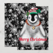 かわいいフェスティバルホリデーペンギンのグリッター雪の結晶 シーズンカード (正面/裏面)