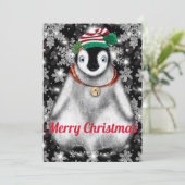 かわいいフェスティバルホリデーペンギンのグリッター雪の結晶 シーズンカード (スタンド正面)