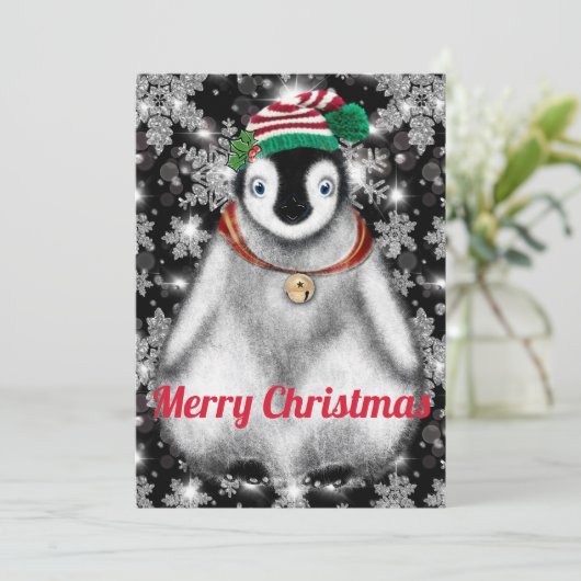 かわいいフェスティバルホリデーペンギンの輝く雪の結晶 シーズンカード (スタンド正面)