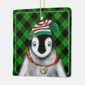 かわいいフェスティバルホリデーペンギングリーンブラックプレイド セラミックオーナメント (左)