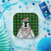 かわいいフェスティバルホリデーペンギングリーンブラックプレイド ペーパープレート (パーティー)