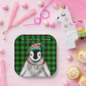 かわいいフェスティバルホリデーペンギングリーンブラックプレイド ペーパープレート (パーティー)