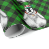 かわいいフェスティバルホリデーペンギングリーンブラックプレイド ラッピングペーパー (ロールコーナー)