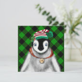 かわいいフェスティバルホリデーペンギングリーンブラックプレイド 招待状 (スタンド正面)