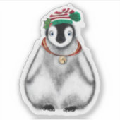 かわいいフェスティバルホリデーペンギンレッドブラックプレイド シール (正面)