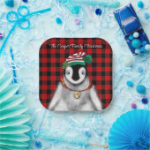 かわいいフェスティバルホリデーペンギンレッドブラックプレイド ペーパープレート (パーティー)