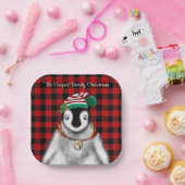 かわいいフェスティバルホリデーペンギンレッドブラックプレイド ペーパープレート (パーティー)