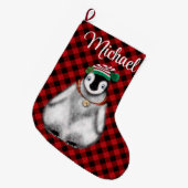 かわいいフェスティバルホリデーペンギンレッドブラックプレイド ラージクリスマスストッキング (正面 (吊り時))