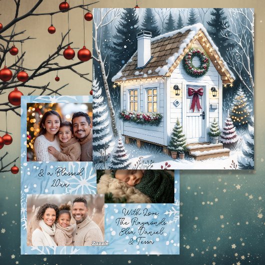 かわいいフェスティバルホワイトミニホームクリスマス シーズンカード