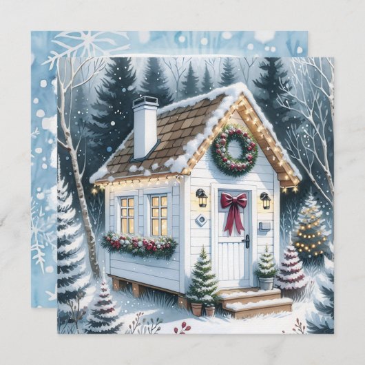かわいいフェスティバルホワイトミニホームクリスマス シーズンカード (正面/裏面)
