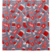 かわいいフェスティバルレッドイラストレーションクリスマスパターン シャワーカーテン (正面)