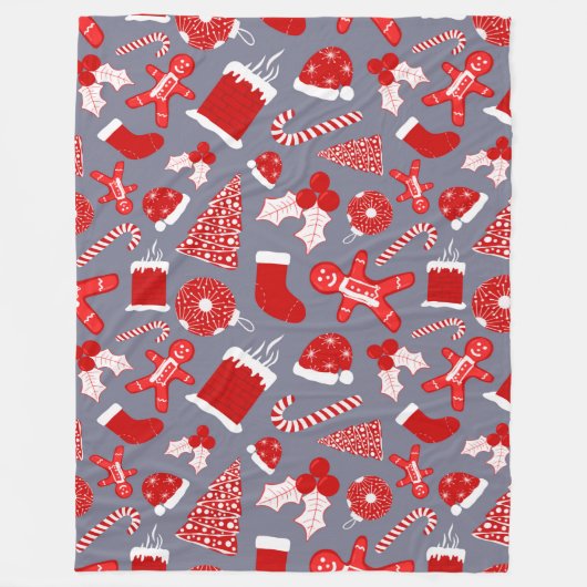かわいいフェスティバルレッドイラストレーションクリスマスパターン フリースブランケット (正面)