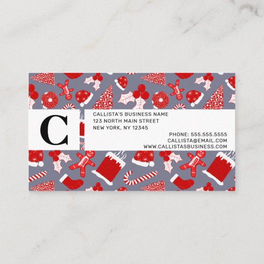 かわいいフェスティバルレッドイラストレーションクリスマスパターン ロイヤリティカード (裏面)