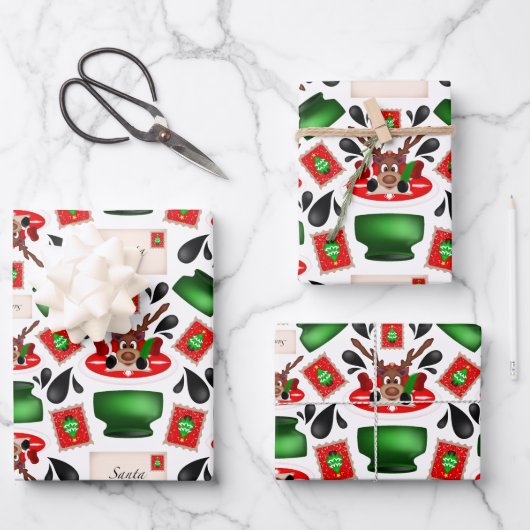 かわいいフェスティバルレッドカースキークリスマストインデナー ラッピングペーパーシート (正面)