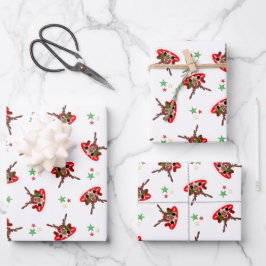 かわいいフェスティバルレッドカースキークリスマストインデナー ラッピングペーパーシート