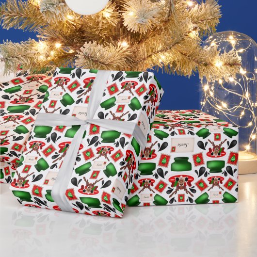 かわいいフェスティバルレッドカースキークリスマストインデナー ラッピングペーパー (クリスマス)