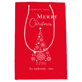 かわいいフェスティバルレッドメリークリスマス ミディアムペーパーバッグ