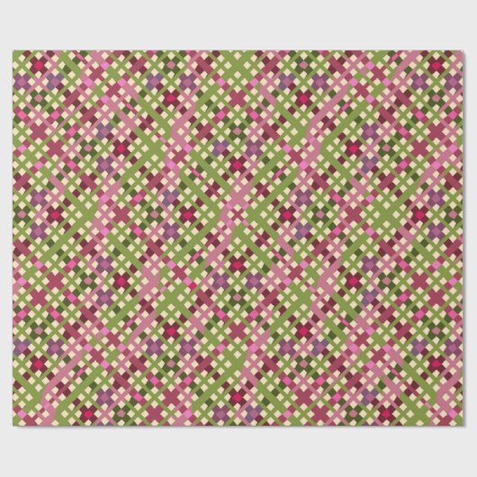 かわいいフェスティバルレトロピンクパープルグリーンプレイド ラッピングペーパー (フラット)