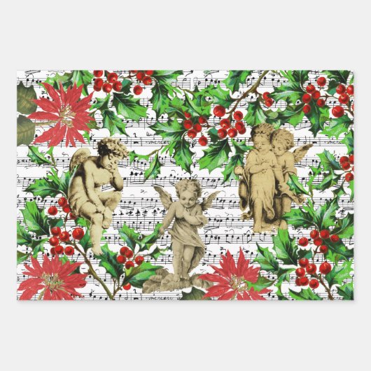 かわいいフェスティバルヴィンテージエンジェルチェルーブホリークリスマス ラッピングペーパーシート (正面2)