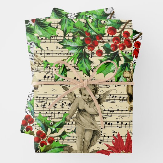 かわいいフェスティバルヴィンテージエンジェルチェルーブホリークリスマス ラッピングペーパーシート (インサイチュ)