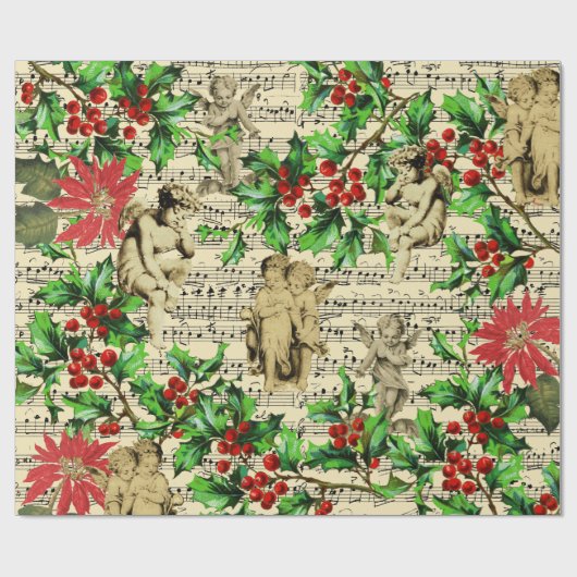 かわいいフェスティバルヴィンテージエンジェルチェルーブホリークリスマス ラッピングペーパー (フラット)