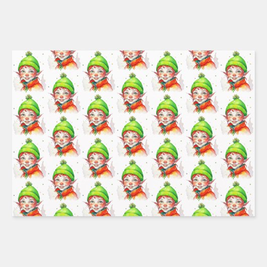 かわいいフェスティバルヴィンテージ小妖精や小人クリスマス ラッピングペーパーシート (正面3)