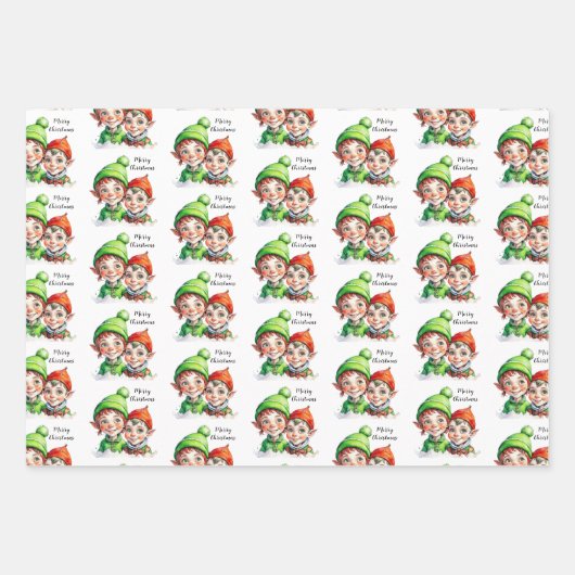 かわいいフェスティバルヴィンテージ小妖精や小人クリスマス ラッピングペーパーシート (正面)