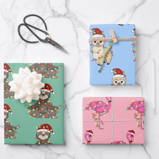 かわいいフェスティバル動物クリスマス ラッピングペーパーシート (正面)