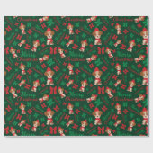 かわいいフェスティバル子犬赤と緑のメリークリスマス ラッピングペーパー (フラット)
