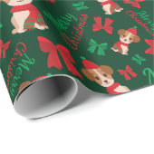かわいいフェスティバル子犬赤と緑のメリークリスマス ラッピングペーパー (ロールコーナー)
