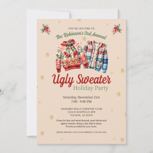 かわいいフェスティバル年間醜いセーターのクリスマスパーティー 招待状 (正面)