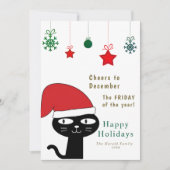 かわいいフェスティバル猫と赤いサンタハットモダン シーズンカード (正面)