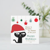 かわいいフェスティバル猫と赤いサンタハットモダン シーズンカード (スタンド正面)