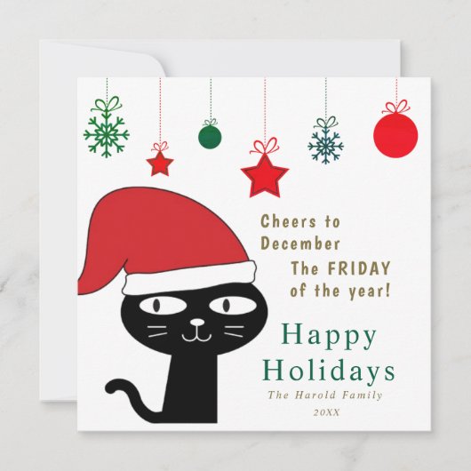 かわいいフェスティバル猫と赤いサンタハットモダン シーズンカード (正面)