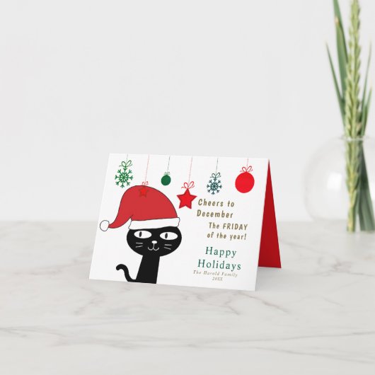 かわいいフェスティバル猫と赤いサンタハットモダン シーズンカード (正面)